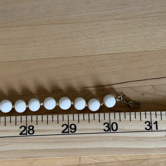 Vintage Monet White Bead Necklace 31” Long Layering or Wrap Style Gold Clasp - Picture 5 of 5